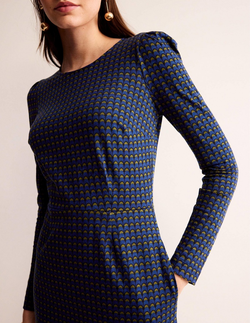 Boden Penelope Jersey Kleid Damen Blau | IOPNR-7342