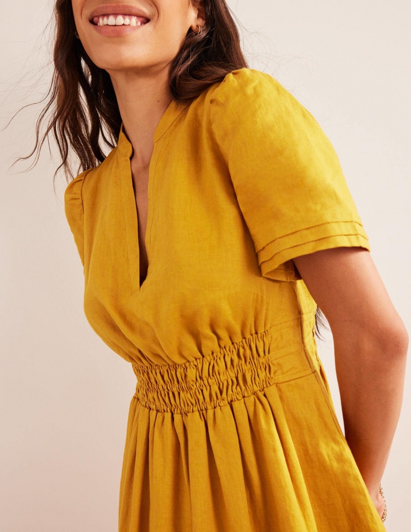 Boden Pintuck Detail Midi Kleid Damen Gold | IOHVR-2854