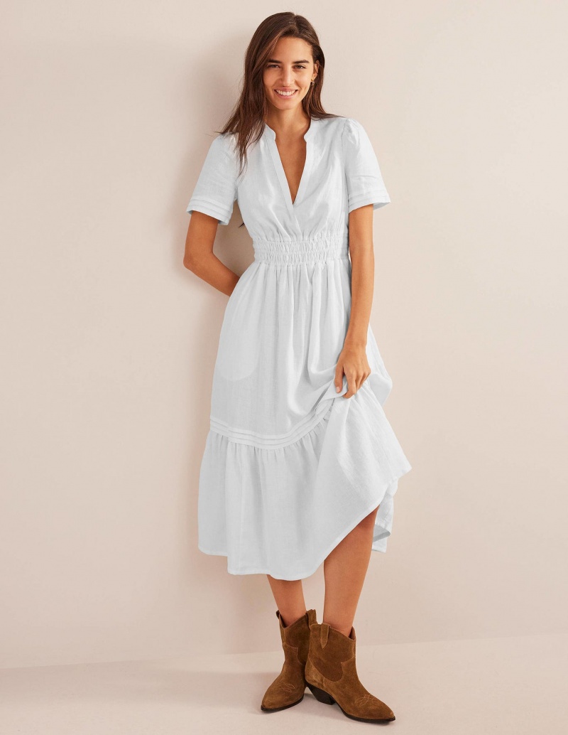 Boden Pintuck Detail Midi Kleid Damen Weiß | AQCIG-9376