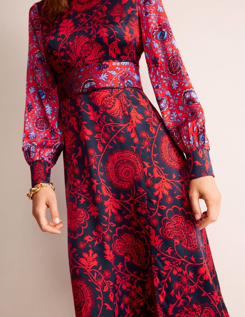 Boden Pipe Detail Midi Kleid Damen Navy | EZIXH-5401