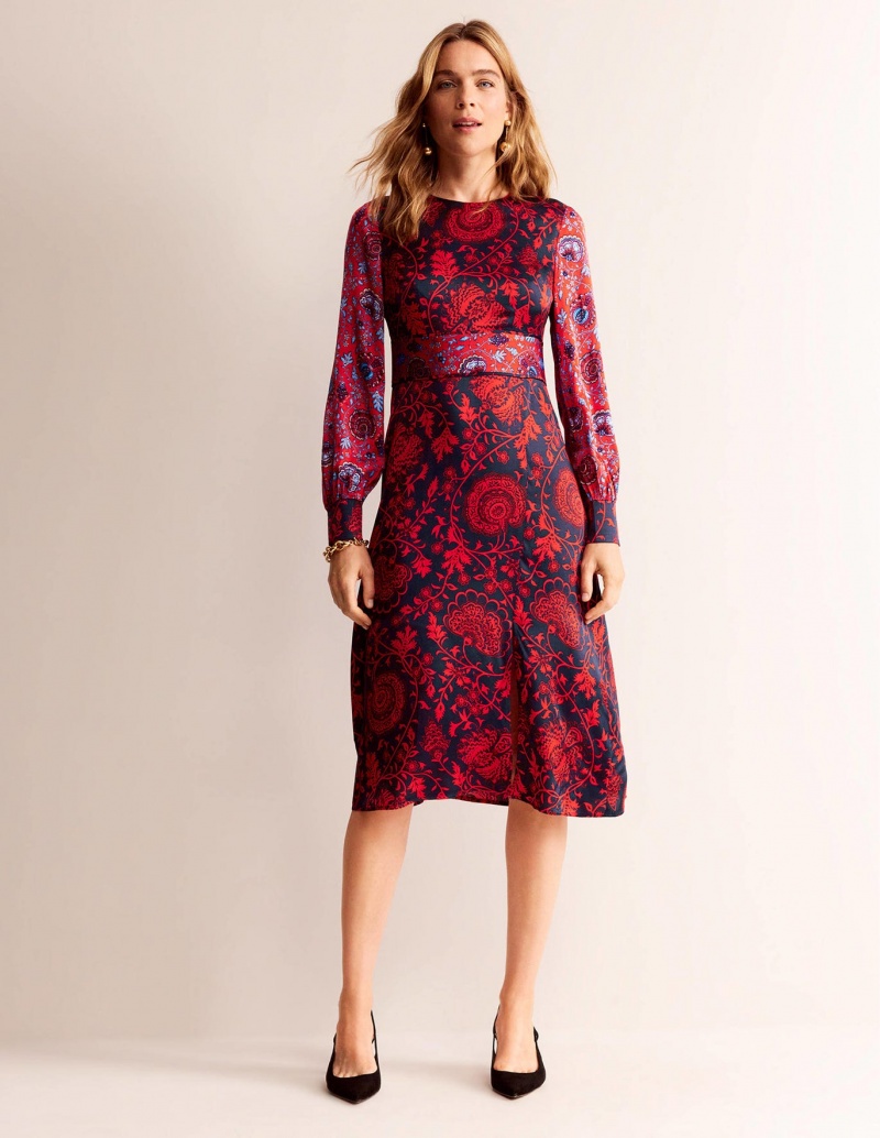 Boden Pipe Detail Midi Kleid Damen Navy | EZIXH-5401