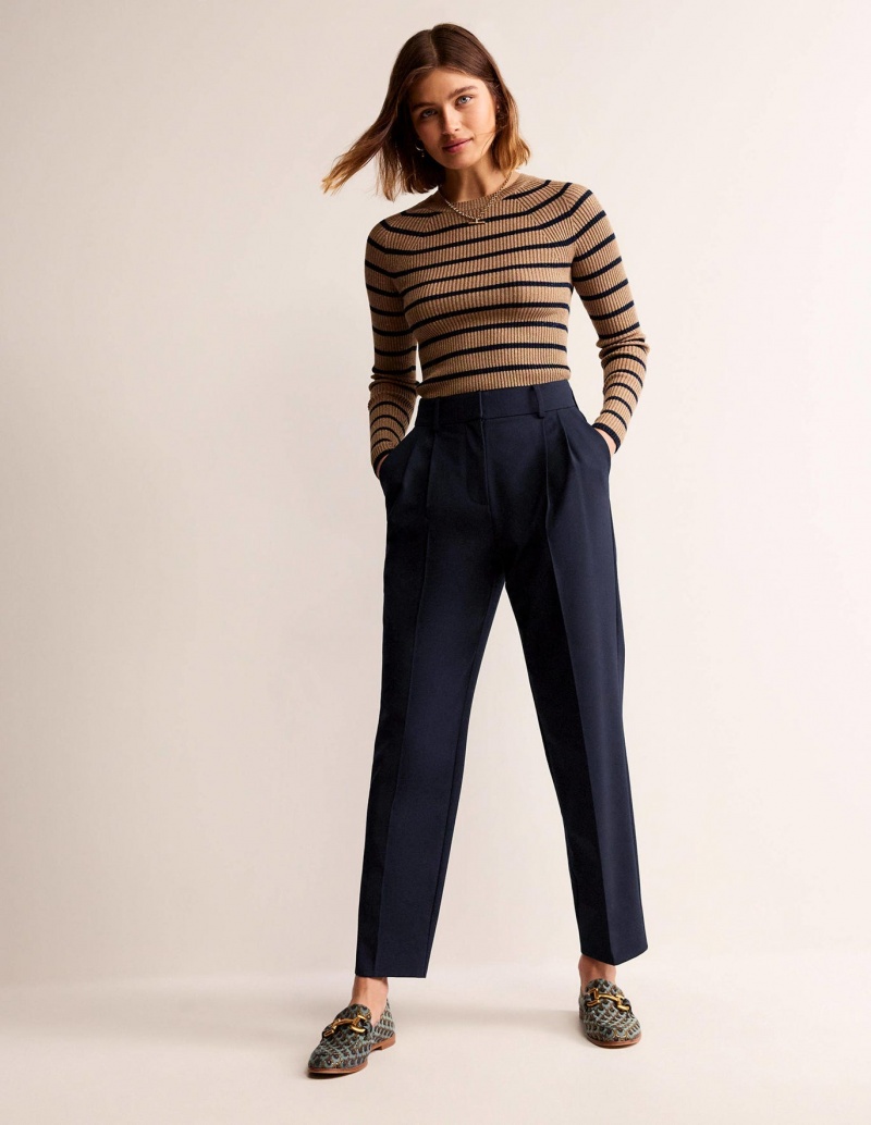 Boden Pleat-Front Tapered Hose Damen Navy | BUDCG-6092