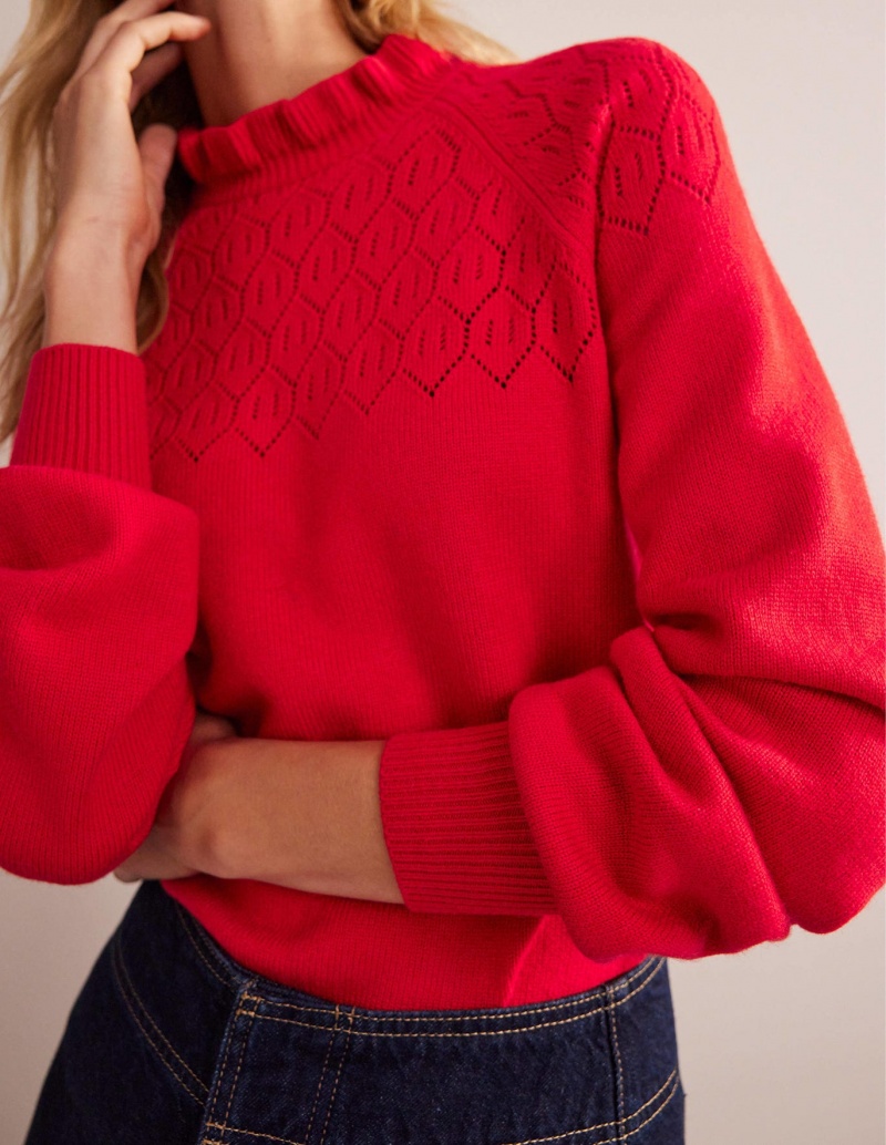 Boden Pointelle Detailed Pullover Damen Rot | QWFUI-7641