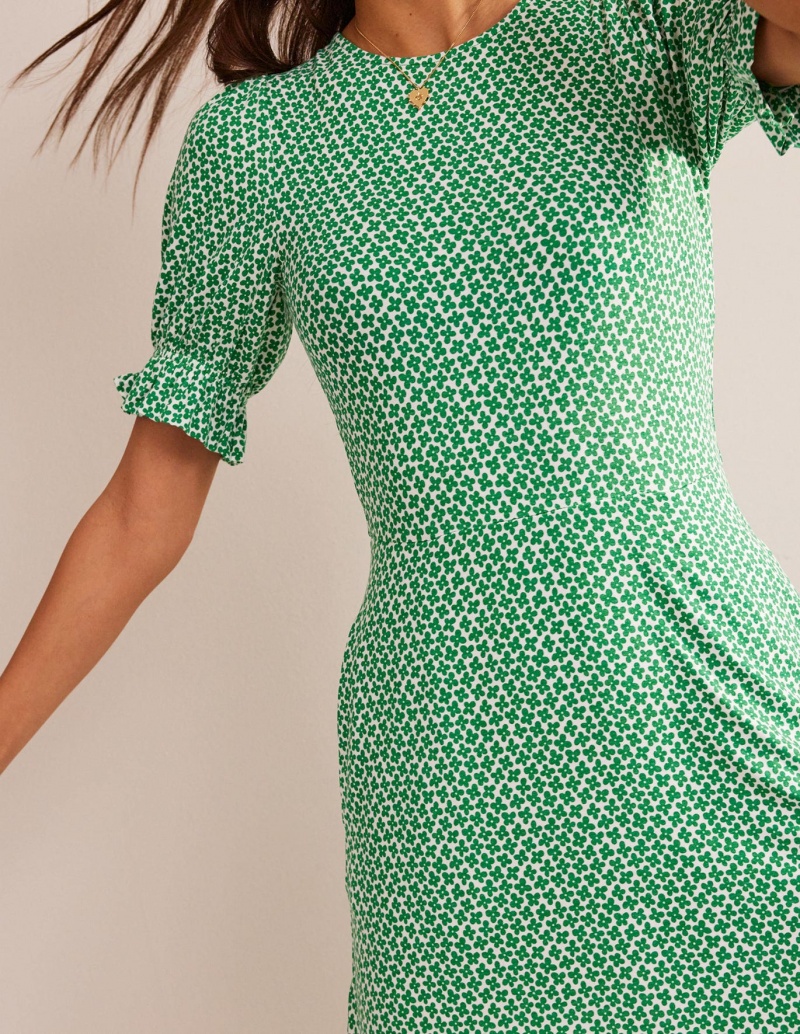 Boden Puff Sleeve Jersey Mini Kleid Damen Grün | ILCWF-5843