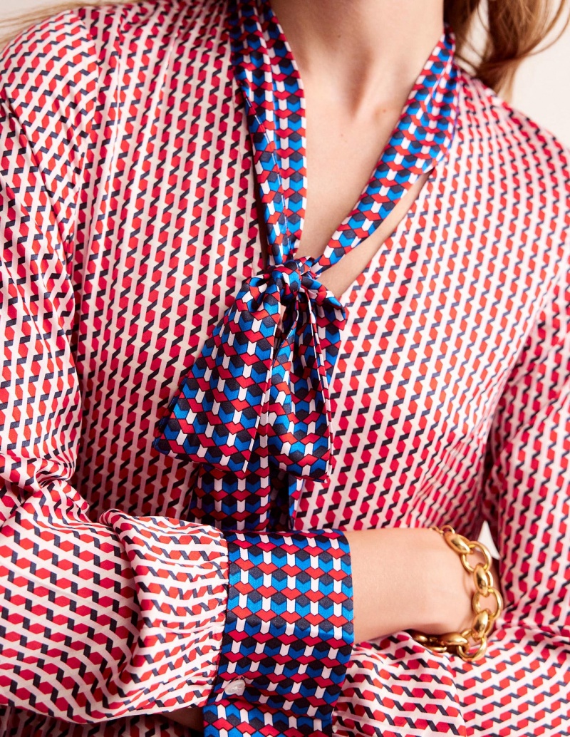 Boden Pussy-Bow Satin Blouse Oberteile Damen Rosa | TRXGD-0849
