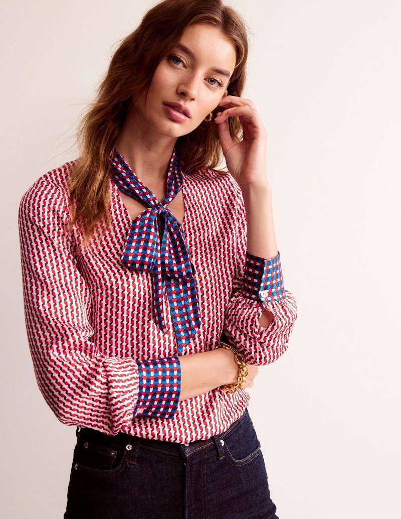 Boden Pussy-Bow Satin Blouse Oberteile Damen Rosa | TRXGD-0849