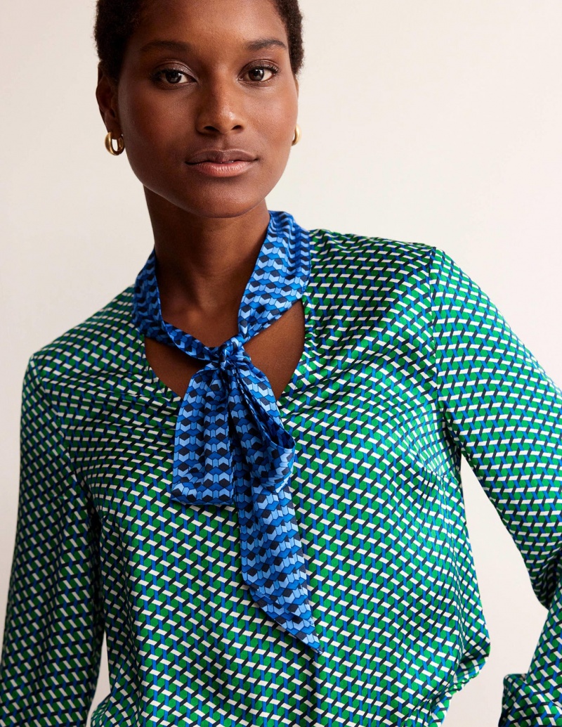 Boden Pussy-Bow Satin Blouse Oberteile Damen Hellgrün | JVEBY-7610