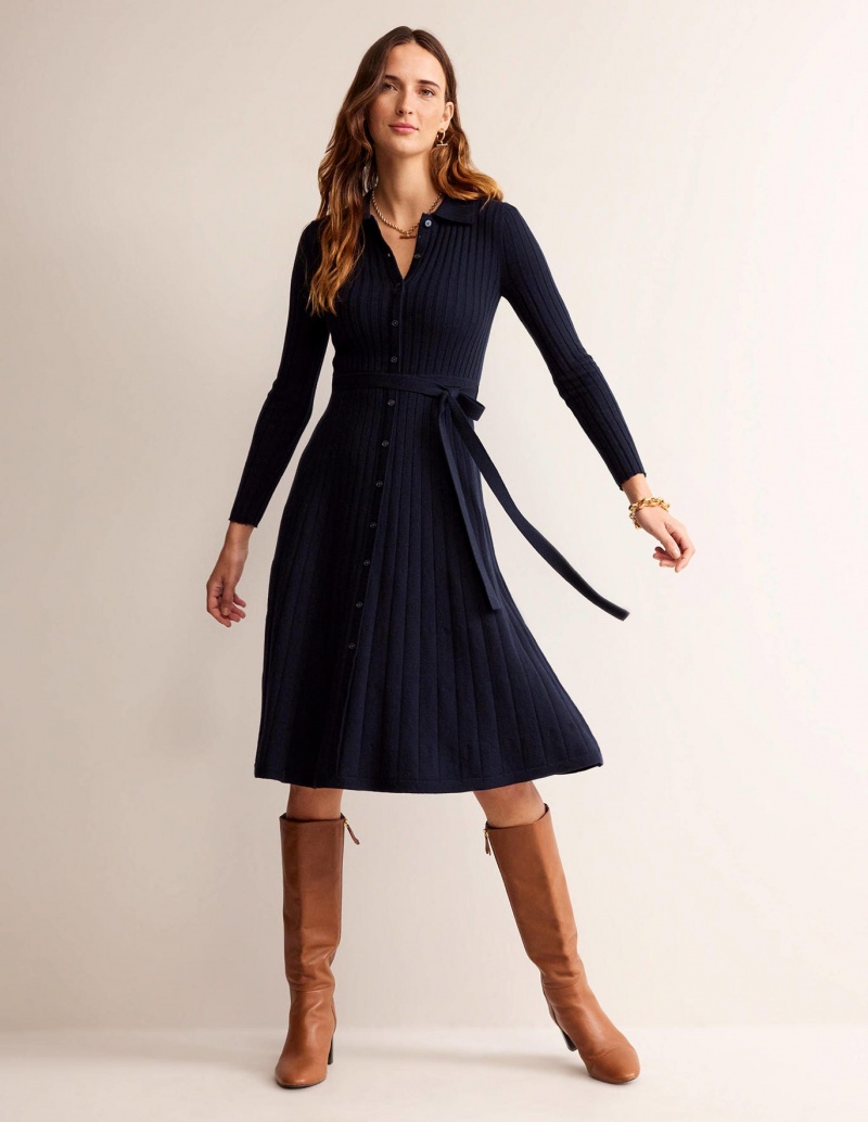 Boden Rachel Gestrickt Shirts Kleid Damen Navy | RGXIA-2916