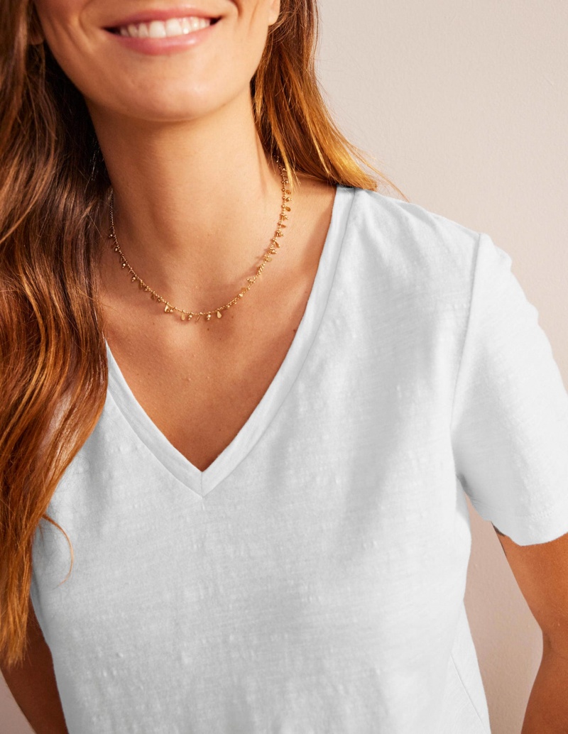 Boden Regular V-neck Slub T shirts Damen Weiß | TNQWA-8627