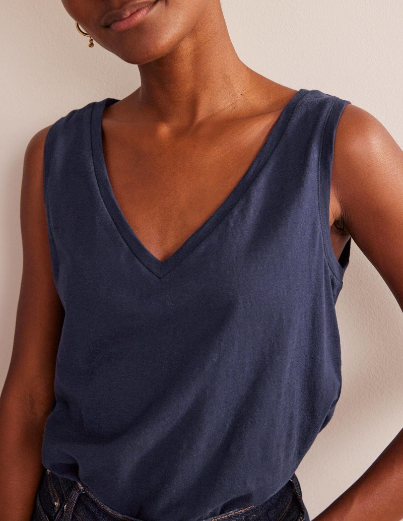 Boden Regular V-neck Slub Weste Damen Navy | HZMXV-8172