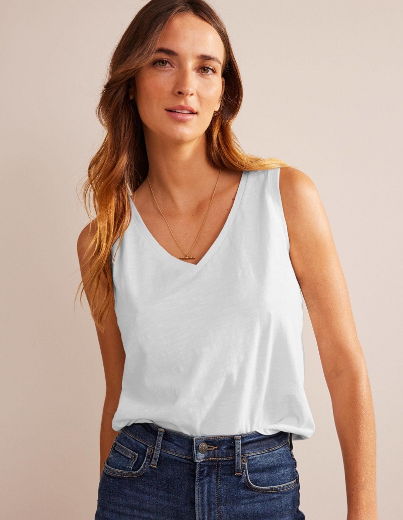 Boden Regular V-neck Slub Weste Damen Weiß | JFYBM-1487