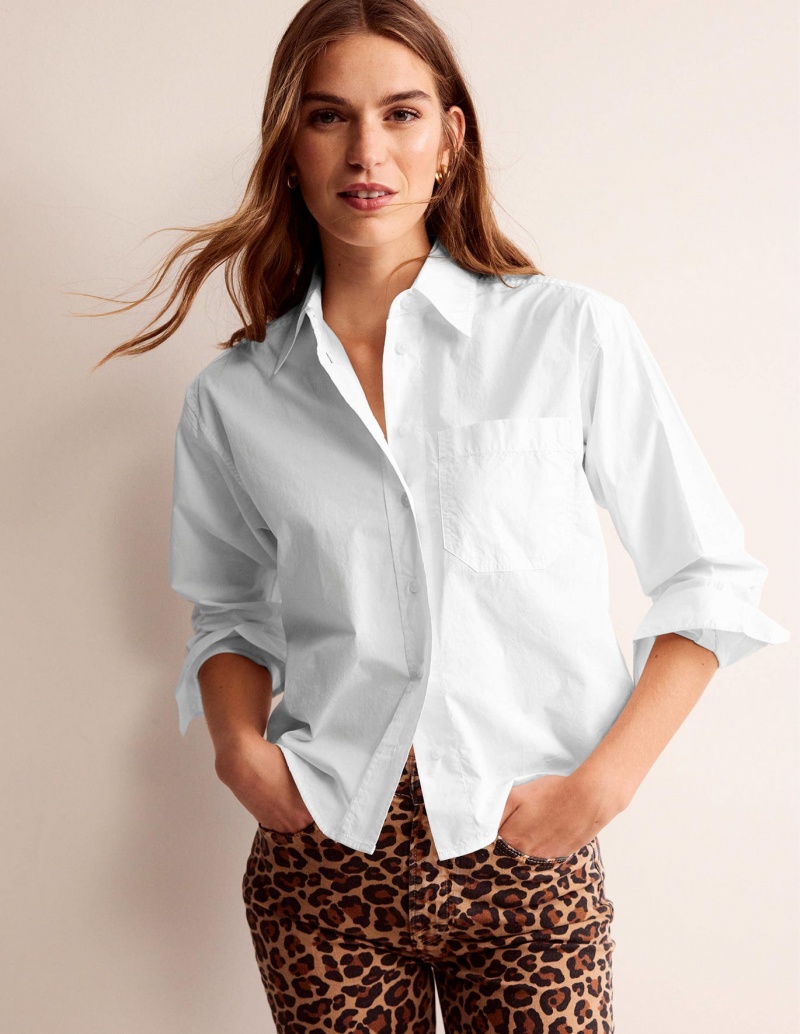 Boden Relaxed Baumwoll-Poplin Hemd Damen Weiß | GFQLM-4531