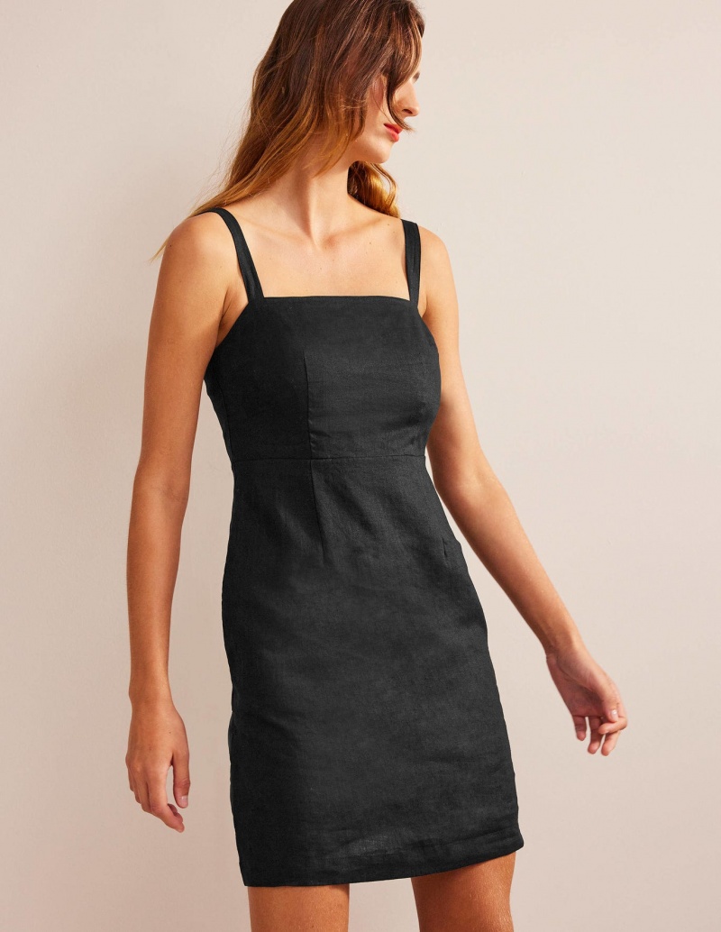 Boden Riemchen Linen Mini Kleid Damen Schwarz | IKCFV-3081