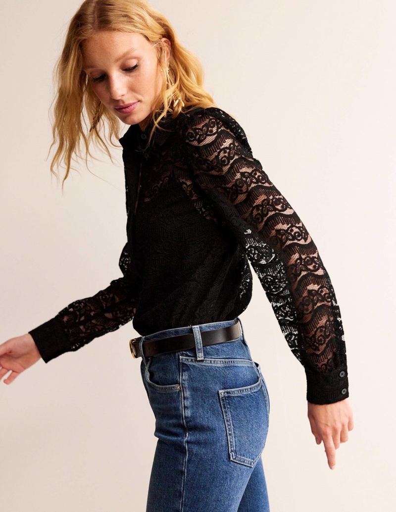 Boden Romantic Spitze Hemd Damen Schwarz | CNBMP-5701