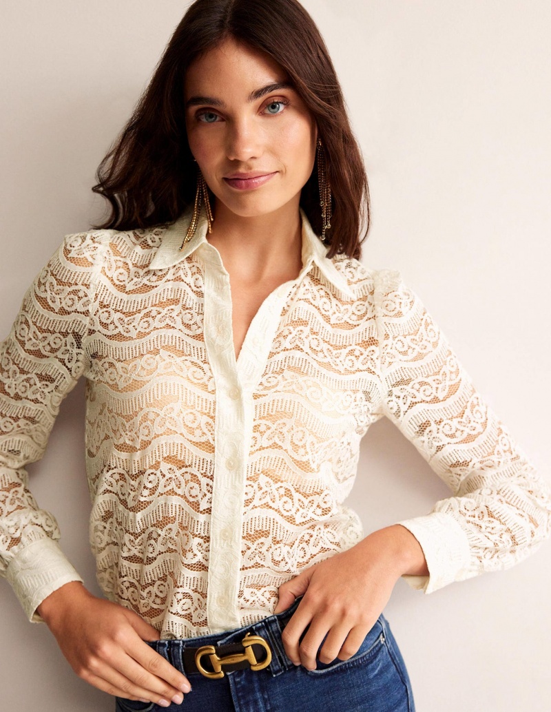 Boden Romantic Spitze Hemd Damen Weiß | VCSWF-7490