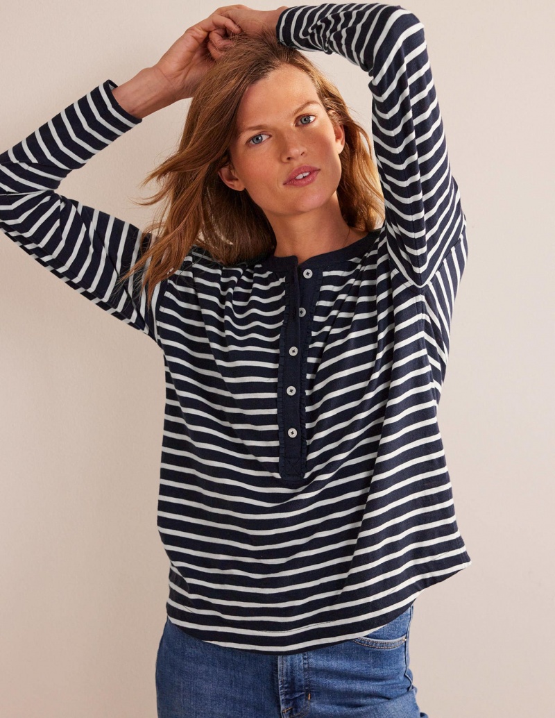 Boden Rosie Stripe T shirts Damen Navy Weiß | VCFMH-0629