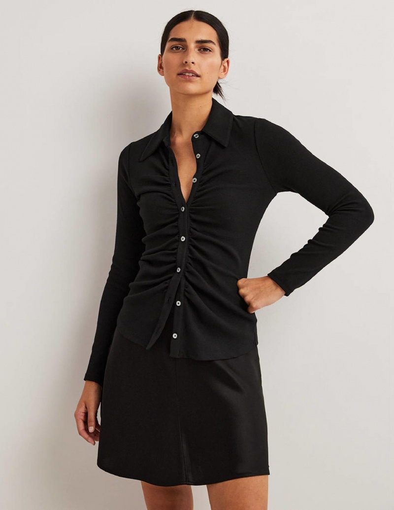 Boden Ruched Front Jersey Hemd Damen Schwarz | WPISB-2145