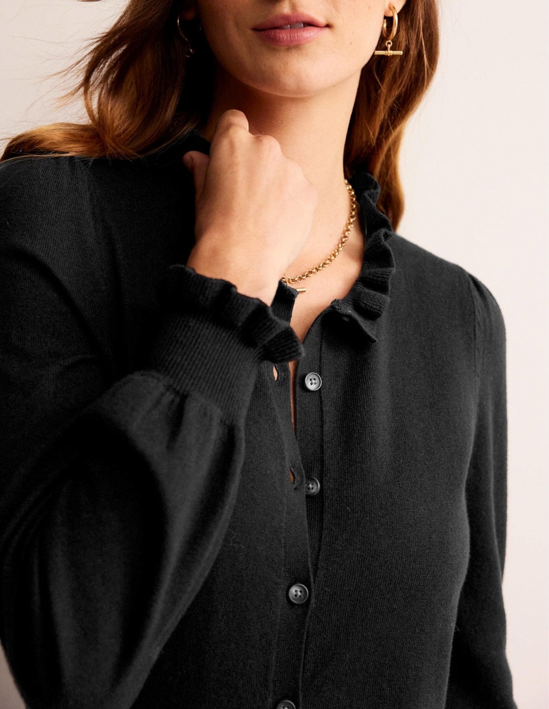 Boden Ruffle-Neck Strickjacke Damen Schwarz | WHSEN-6132