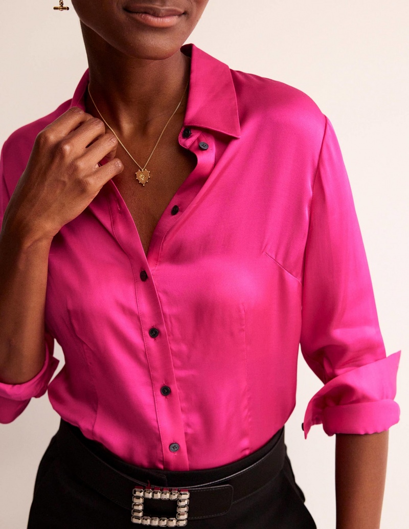 Boden Saskia Satin Hemd Damen Rosa | FNAUX-1564