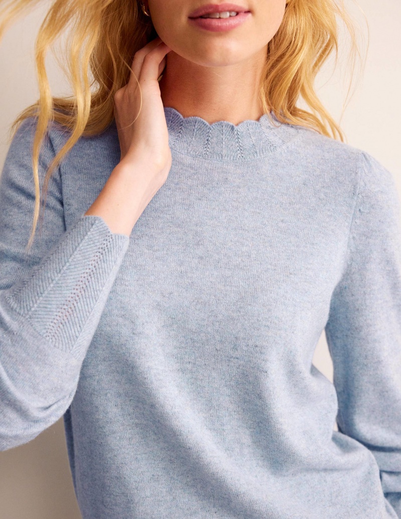 Boden Scallop Trim Cashmere Pullover Damen Blau | XFRIM-6701