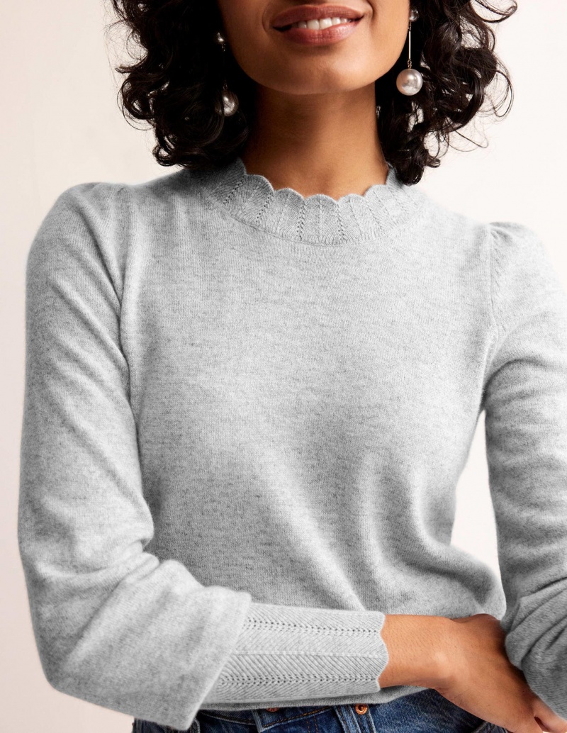 Boden Scallop Trim Cashmere Pullover Damen Grau | EYNGI-6471