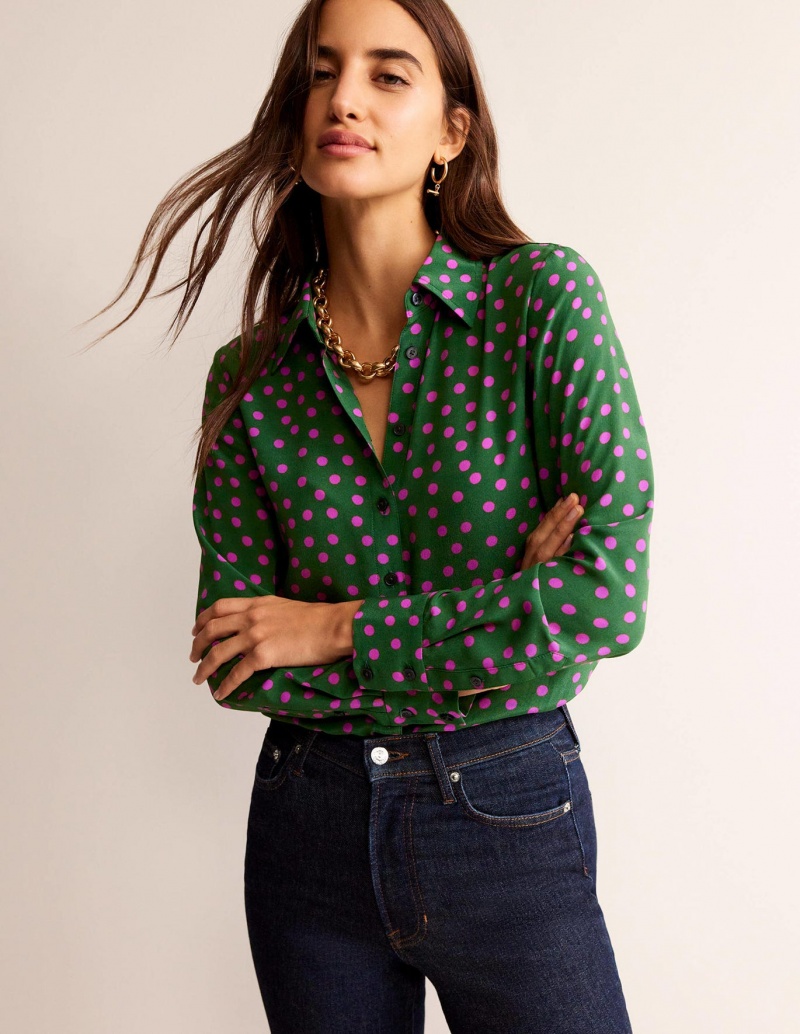 Boden Sienna Silk Hemd Damen Grün | CIZMW-6320