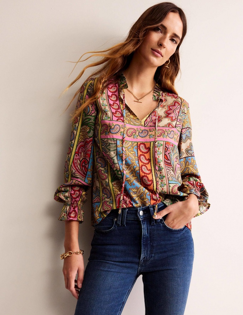 Boden Silk Viscose Romantic Blouse Oberteile Damen Mehrfarbig | KJTLR-6380
