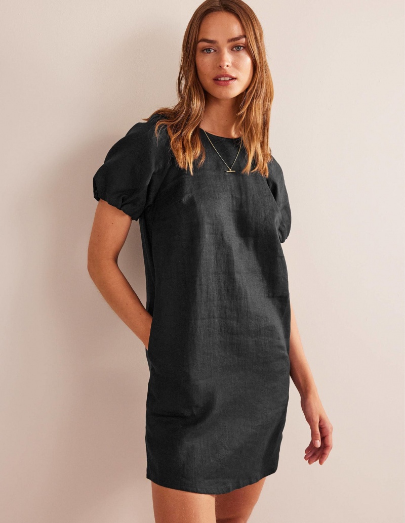 Boden Sleeve Detail Linen Mini Kleid Damen Schwarz | FQZVO-6704