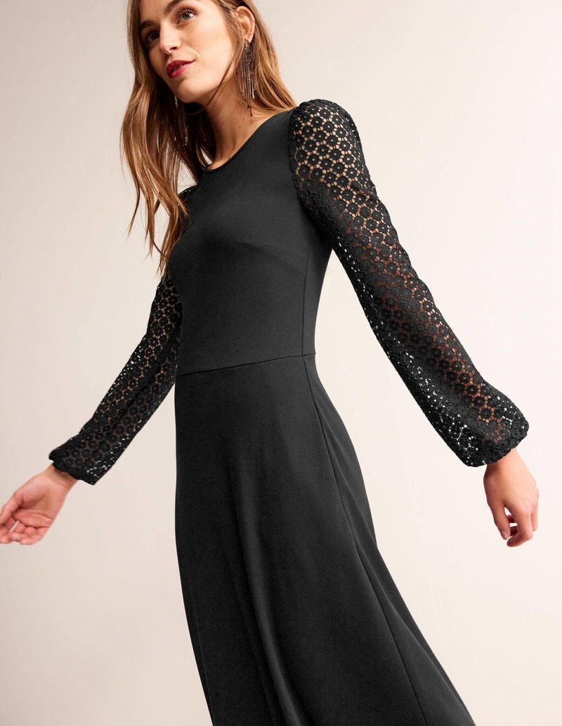 Boden Sleeve Detail Midi Kleid Damen Schwarz | IULHS-7065