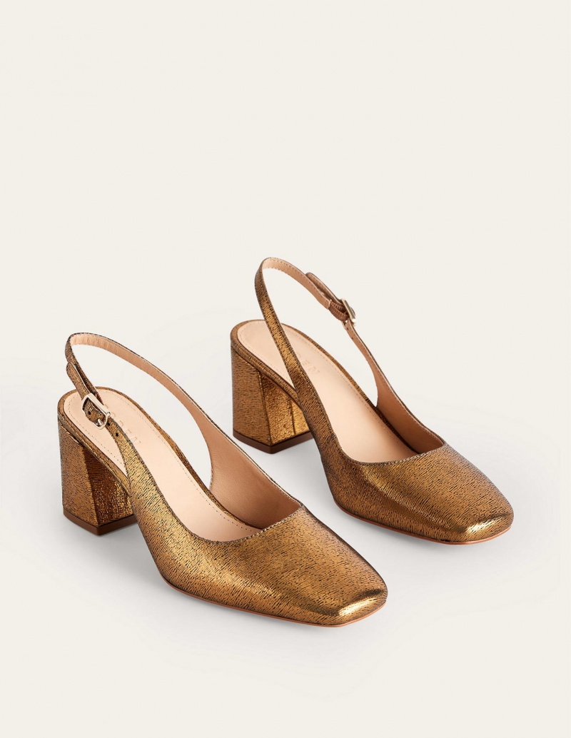 Boden Slingback Mid-Heel Flache Schuhe Damen Gold Metal | LDNYZ-9068