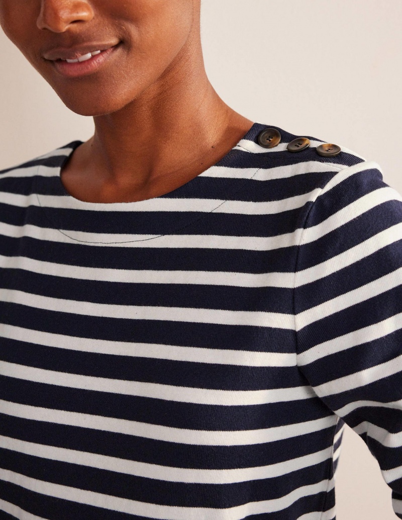 Boden Sophie Breton Jersey Kleid Damen Navy Weiß | PXTGD-5680