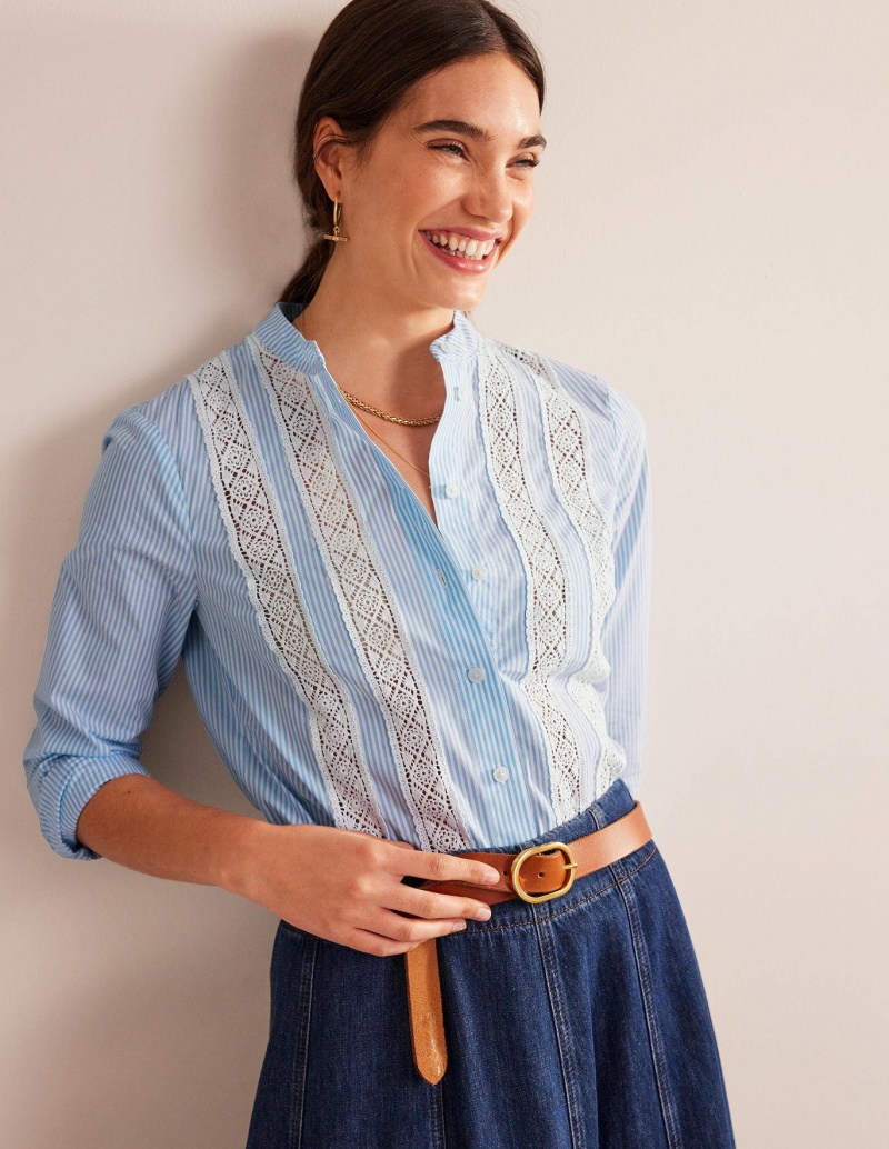 Boden Spitze-Panelled Poplin Hemd Damen Blau | EMKYL-4589