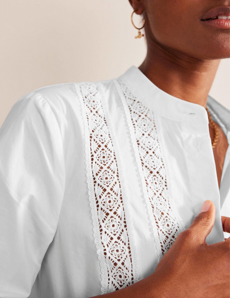 Boden Spitze-Panelled Poplin Hemd Damen Weiß | LEDXJ-3198