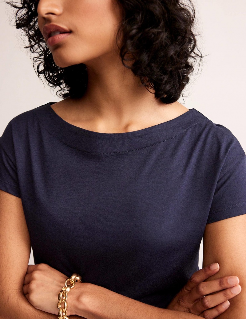 Boden Supersoft Boots Neck T shirts Damen Navy | AXTWD-9538