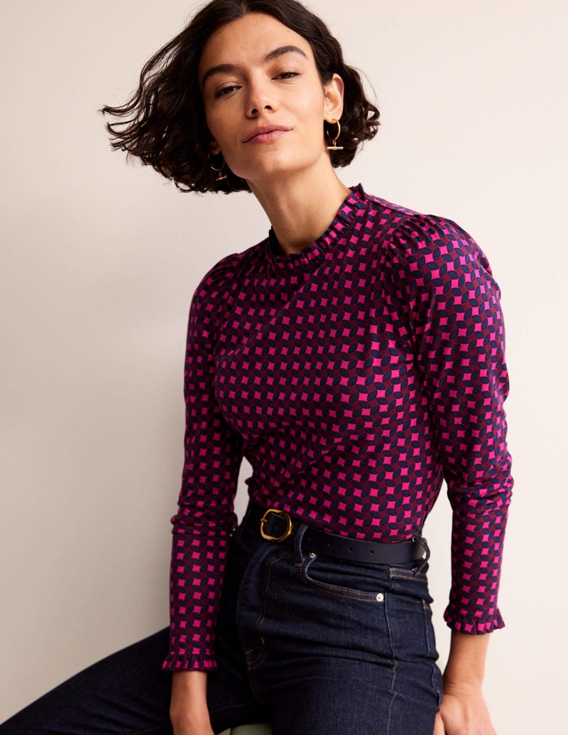 Boden Supersoft Frill Detail Oberteile Damen Rosa | AQCXP-8106