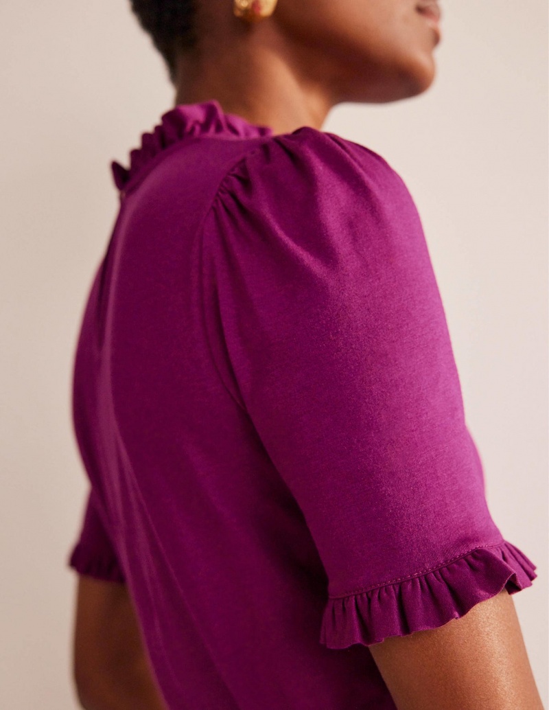 Boden Supersoft Frill Detail T shirts Damen Lila | QRZGN-0735