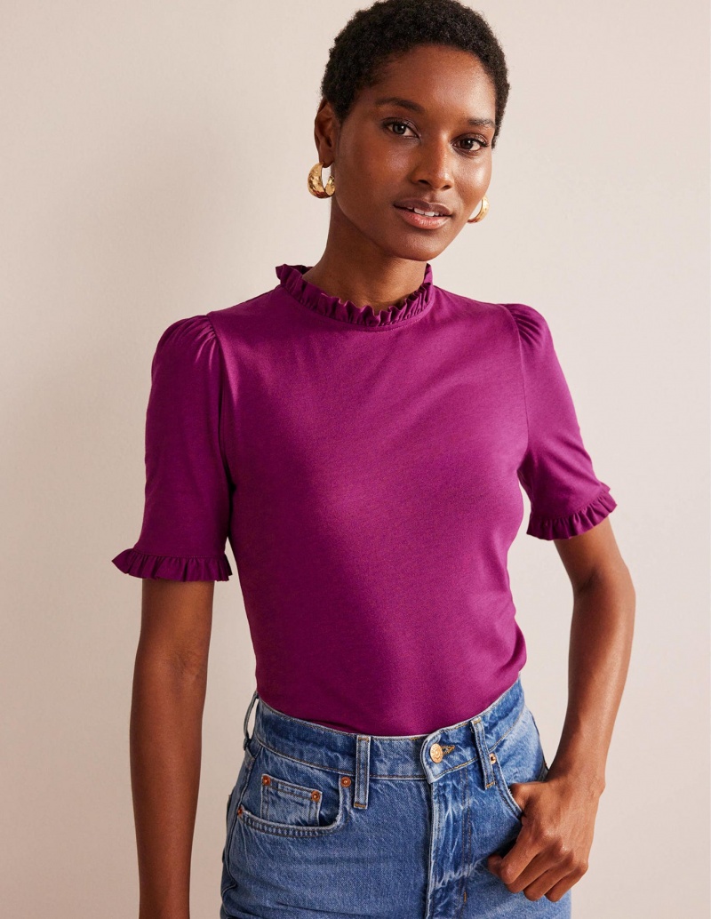 Boden Supersoft Frill Detail T shirts Damen Lila | QRZGN-0735