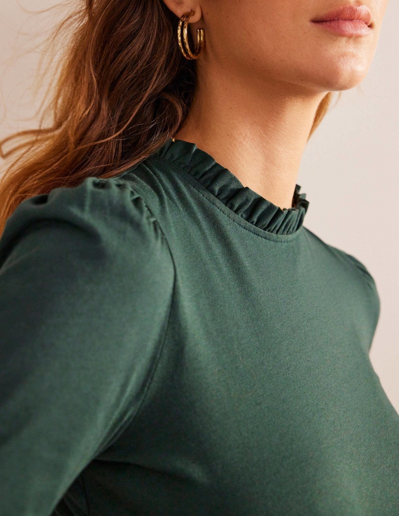 Boden Supersoft Frill Detail T shirts Damen Grün | WZRYD-9024