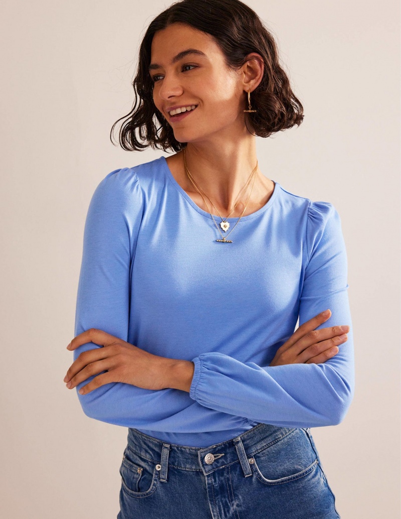 Boden Supersoft Long Sleeve Oberteile Damen Blau | PGTIL-4803