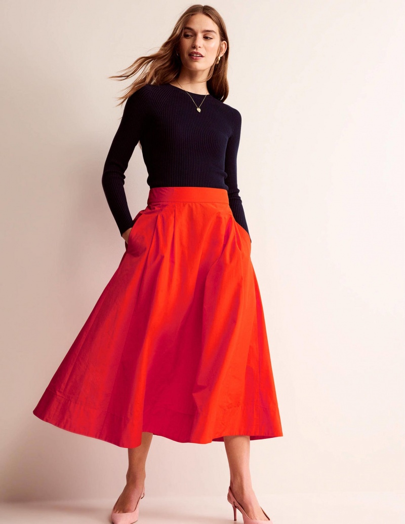 Boden Taffeta Pull-on Midi GolfSkirts Damen Rot | MUIED-7342
