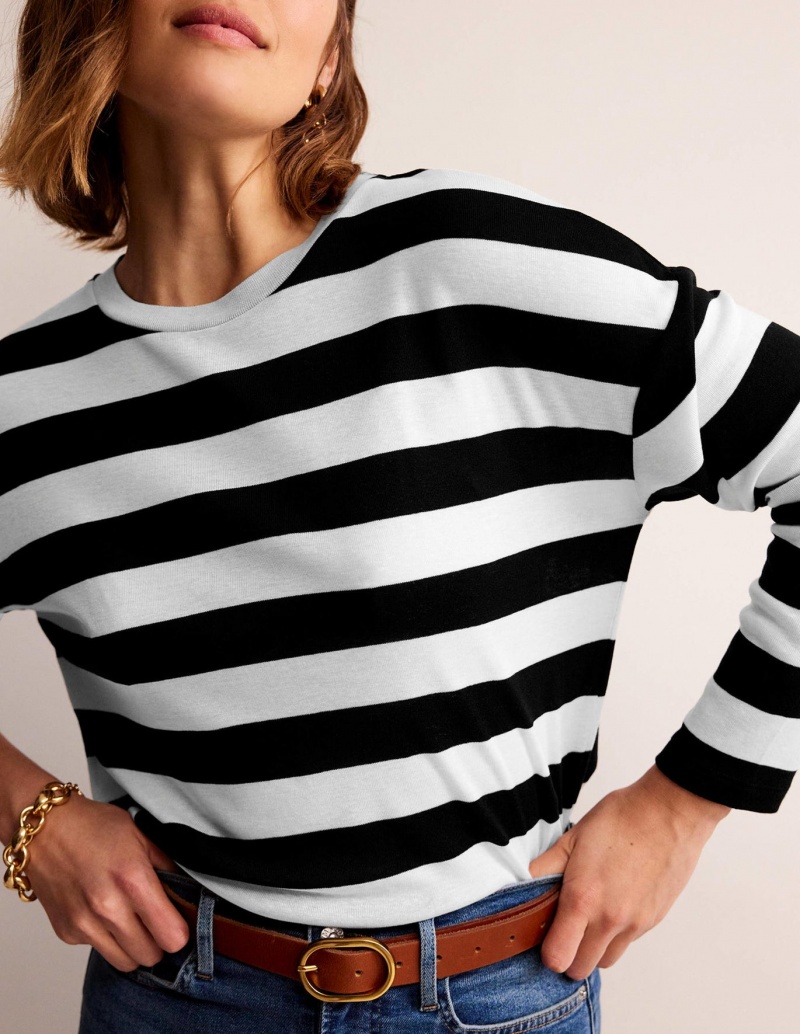 Boden Tamsin Long Sleeve Oberteile Damen Schwarz Weiß | EZRDX-5897