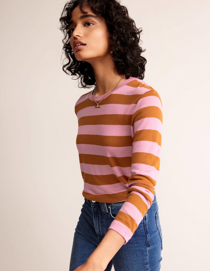 Boden Tamsin Long Sleeve Oberteile Damen Rosa Braun | NHKRD-0365