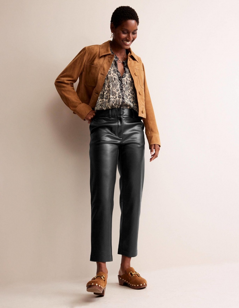 Boden Tapered Faux-Leder Hose Damen Schwarz | YWVRF-1465