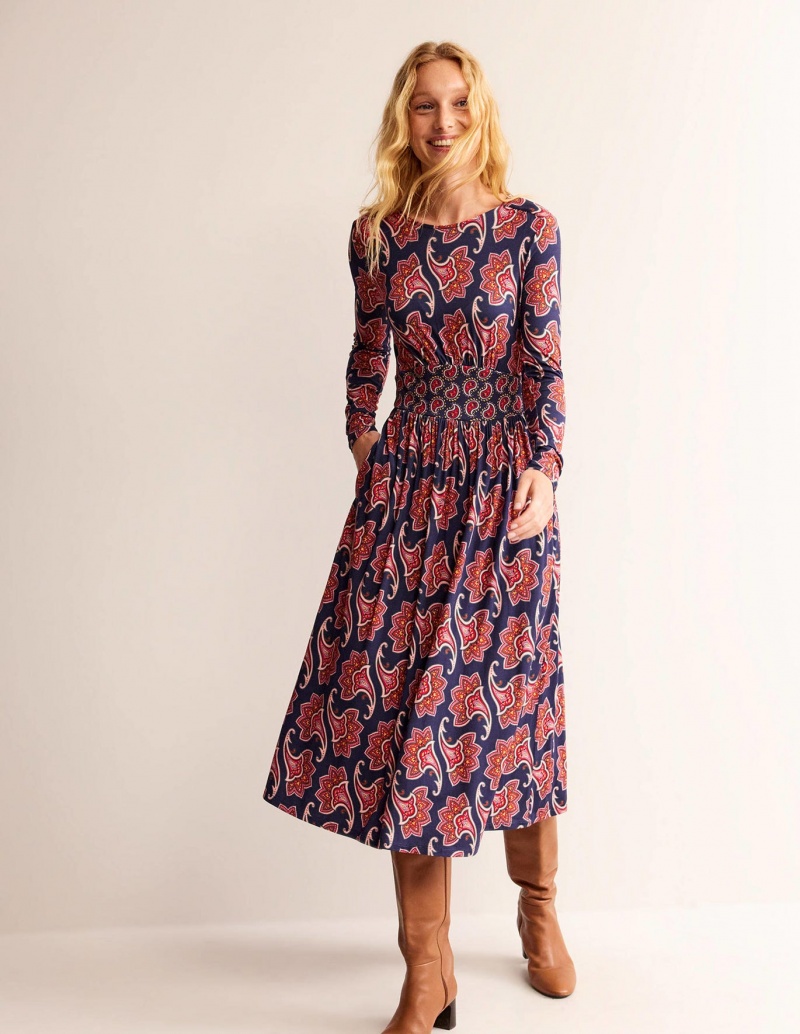 Boden Thea Long Sleeve Midi Kleid Damen Navy | CURIA-4691