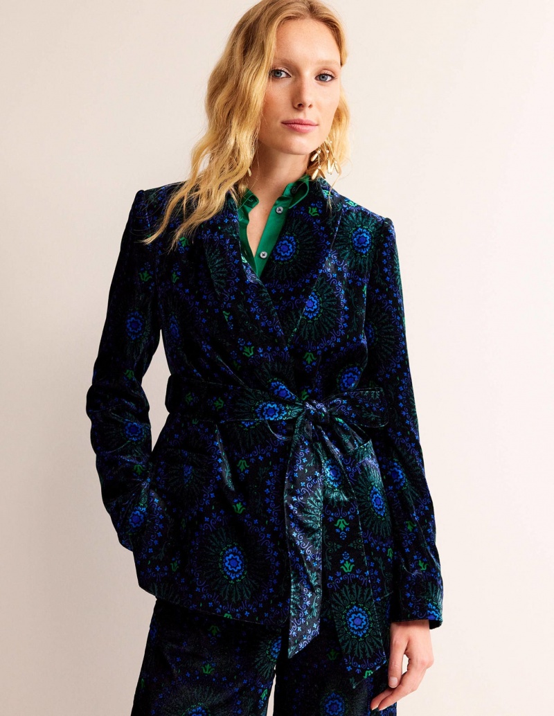 Boden Tie-Taille Velvet Jacke Damen Schwarz | PYWCO-0539