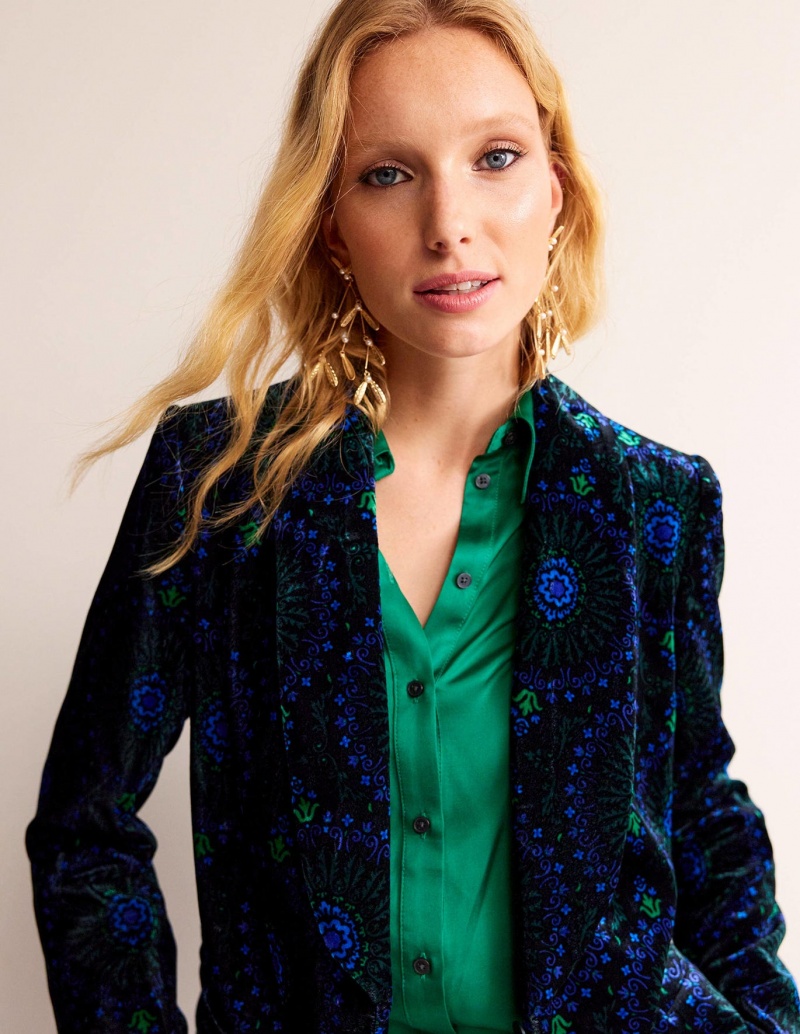 Boden Tie-Taille Velvet Jacke Damen Schwarz | PYWCO-0539