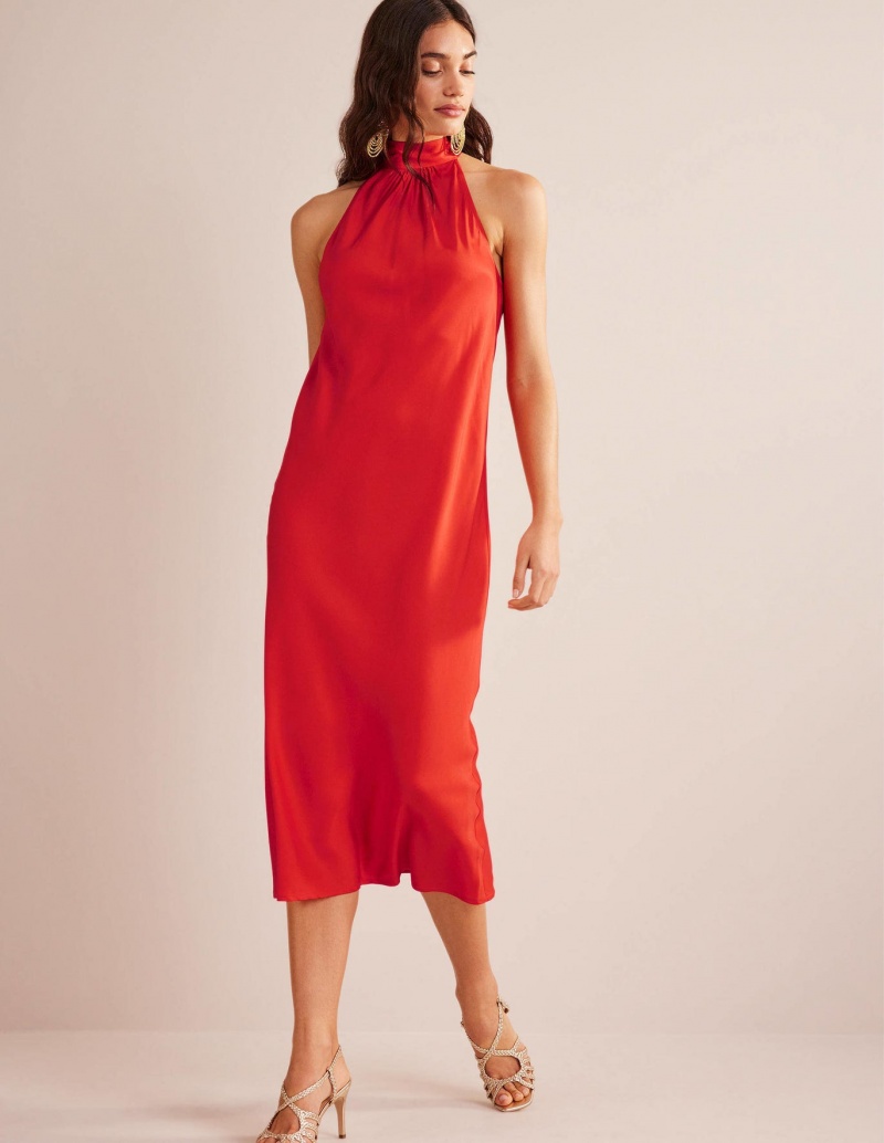 Boden Tie Back Slip Midi Kleid Damen Rosa | AJOYF-4261