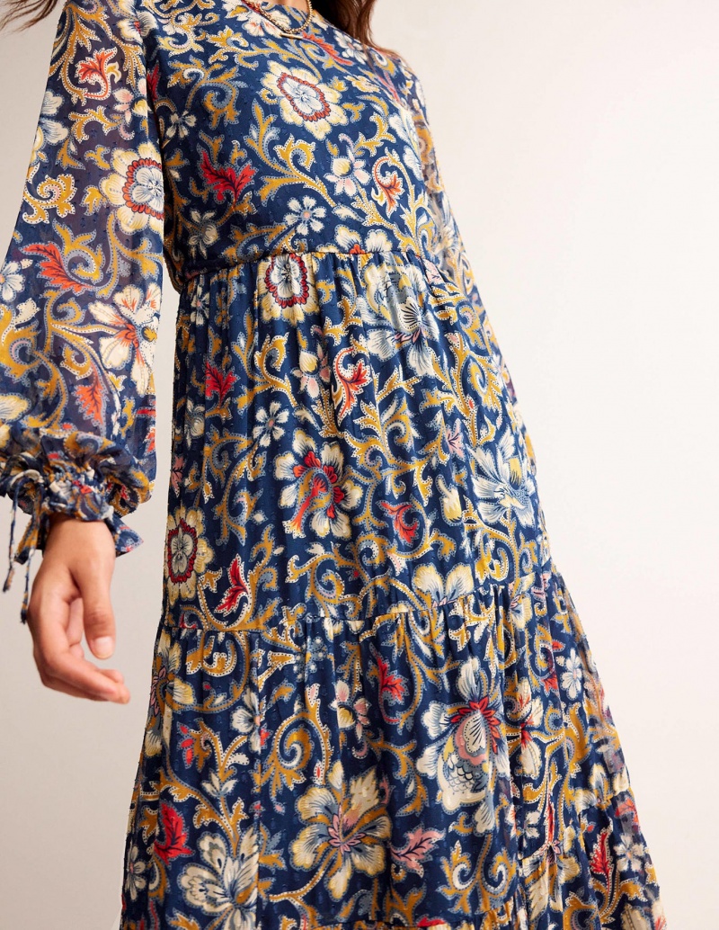 Boden Tie Detail Tiered Midaxi Kleid Damen Mehrfarbig | ZKWTQ-9714