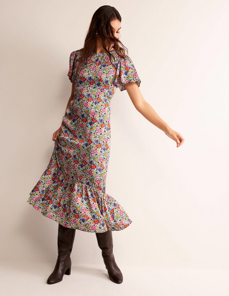 Boden Tiered Flutter Tea Kleid Damen Mehrfarbig | XJCMI-3152