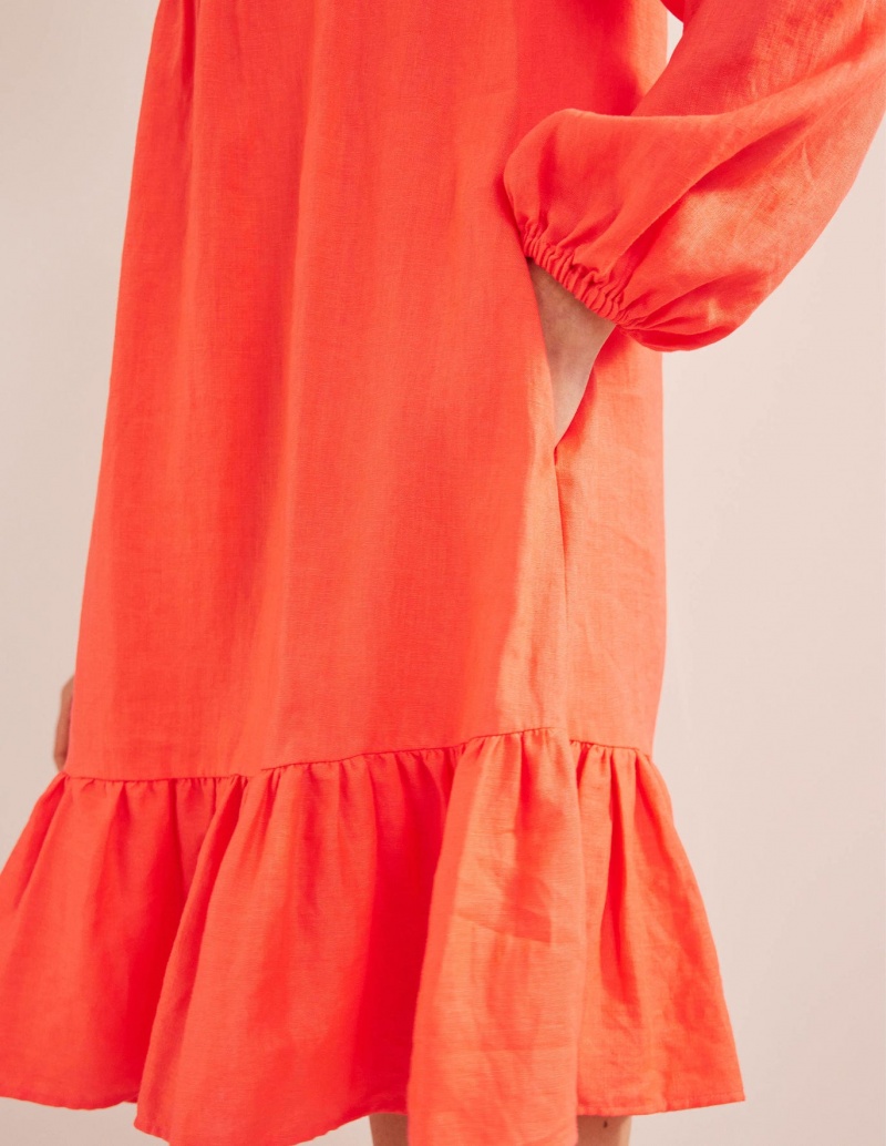Boden Tiered Linen Mini Kleid Damen Orange | ECVZS-3782